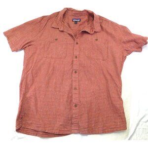 Patagonia Mens XL Rust Plaid Short-Sleeve Button-Up Shirt Hemp/Organic Cotton